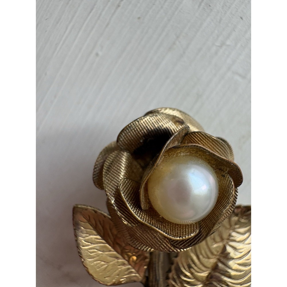 Vintage 4 Winard 12k Yellow GF Rose Brooch Pin Faux Pearl Signed - Picture 3 of 10